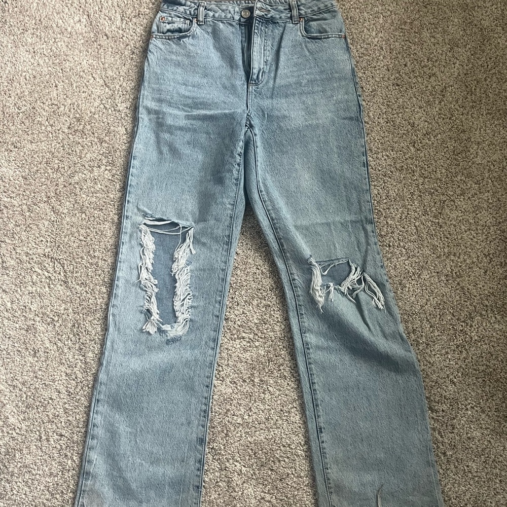Garage Light Blue Distressed Straight Leg Jeans